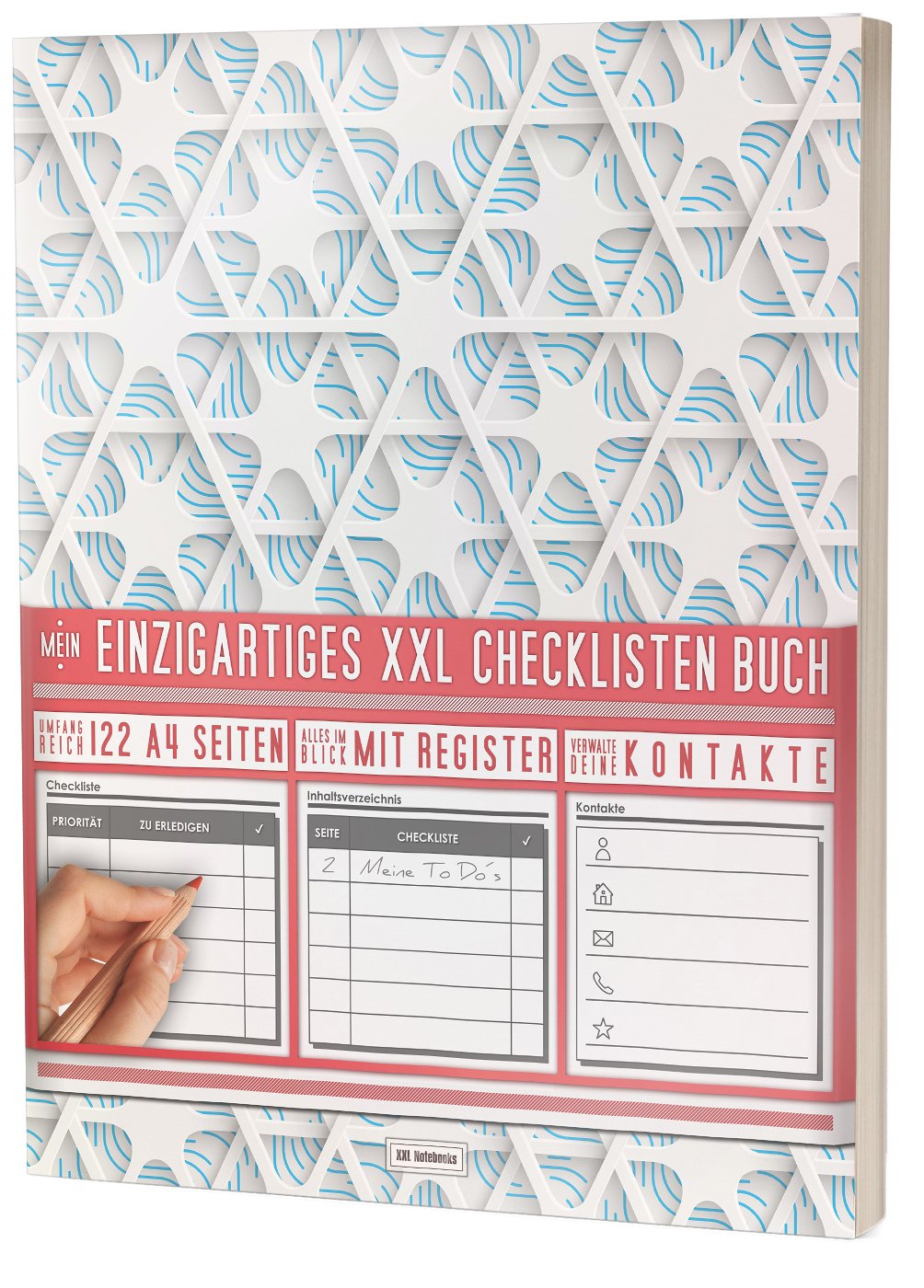 Mein Checklisten Buch / 122 Seiten, Register uvm. / Jetzt mit Datum, Priorität und Platz für Notizen / PR501 „3D Muster“ / DIN A4 Soft Cover