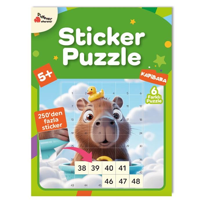 Playever Sticker Puzzle Kitabı Kapibara | Eğitici Yapıştırmalı Bulmaca | Dikkat ve Odak Geliştiren A