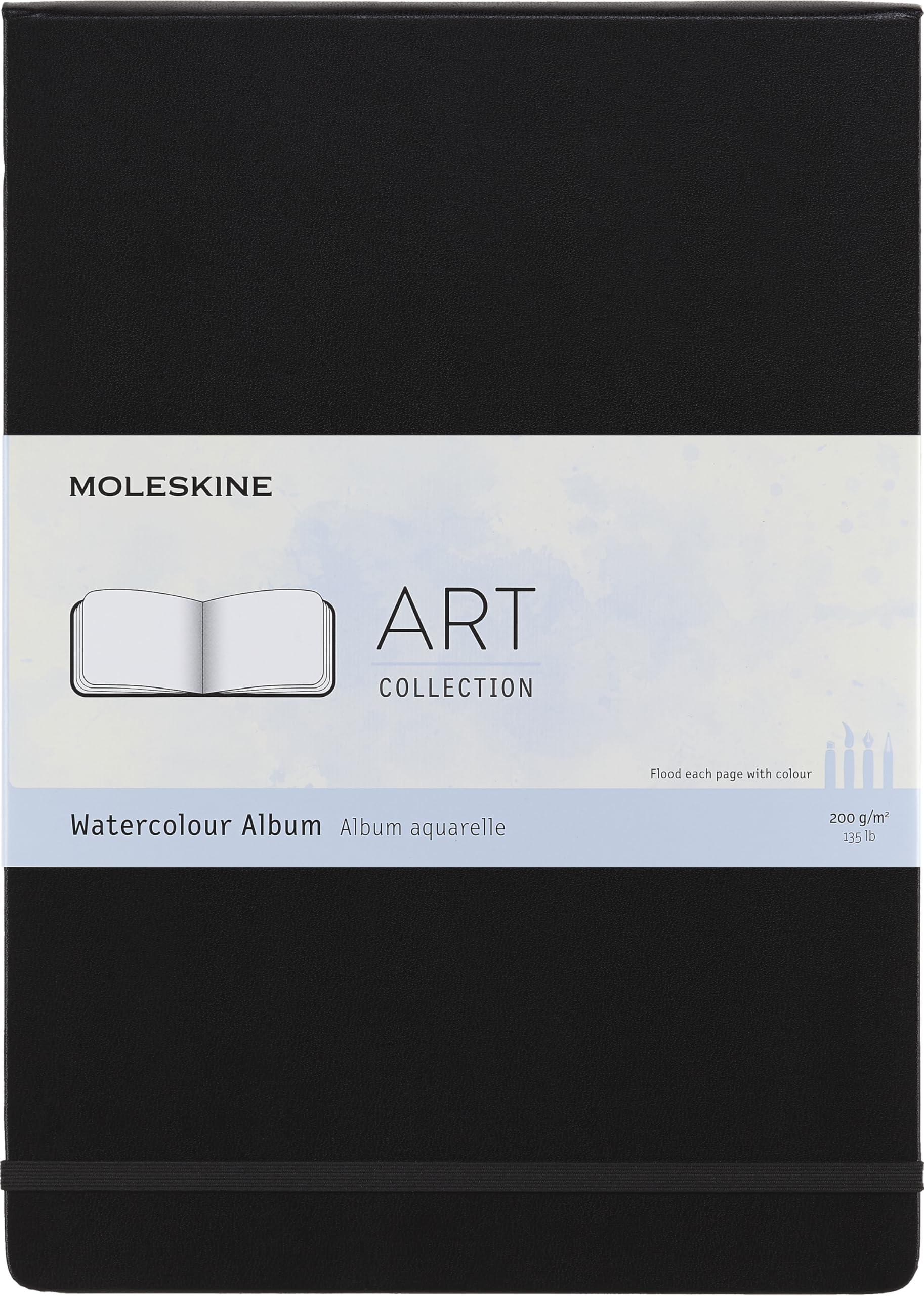 Moleskine Art Collection sulu boya albümü ve çizim defteri not defteri, sert kapaklı ve elastik kilitli, sulu boya ve sulu boya kalemleri için uygundur, siyah, A4 21 x 29,7 cm, 60 sayfa