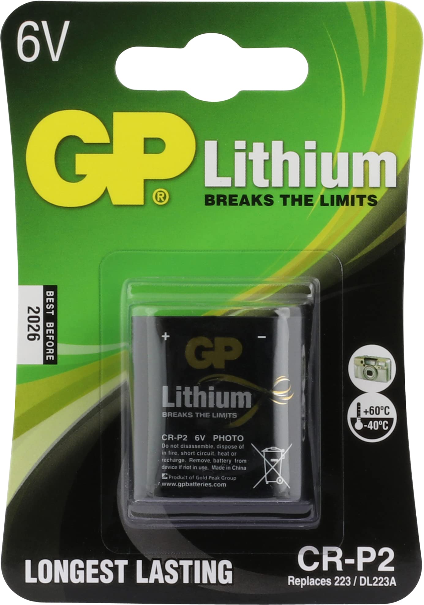 Gp Batteries Gpcr-P2 Cr-P2/Dl223A Boy Lityum Pil, 6 Volt, Tekli Kart