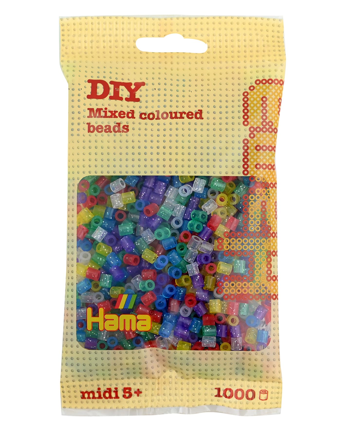 Hama Boncuk 207-54 ütü boncuğu torbası, yakl. 1.000 renkli midi el işi boncuğu, 5 mm çapında, parıltılı karışım, büyükler ve küçükler için yaratıcı el işi eğlencesi