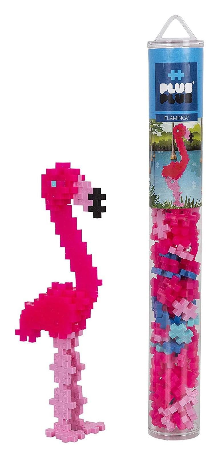 PLUS PLUS 9604242 Yaratıcı Yapı Taşları Tüpü, Flamingo, Parlak Yapı Oyuncağı, 100 Parça