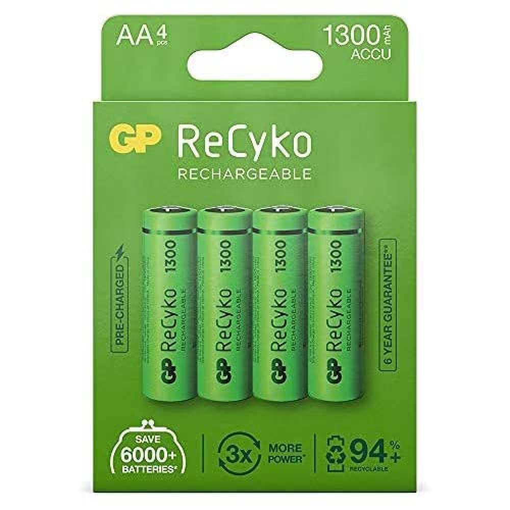 Gp Batteries Recyko+ 1300 Aa Kalem Ni-Mh Şarjlı Pil, 1.2 Volt, 4'Lü Kart
