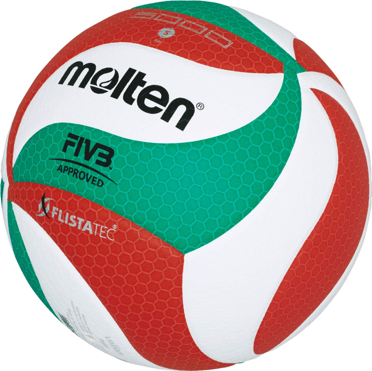 molten V5M5000 yetişkin voleybol topu, yeşil/beyaz/kırmızı, 5