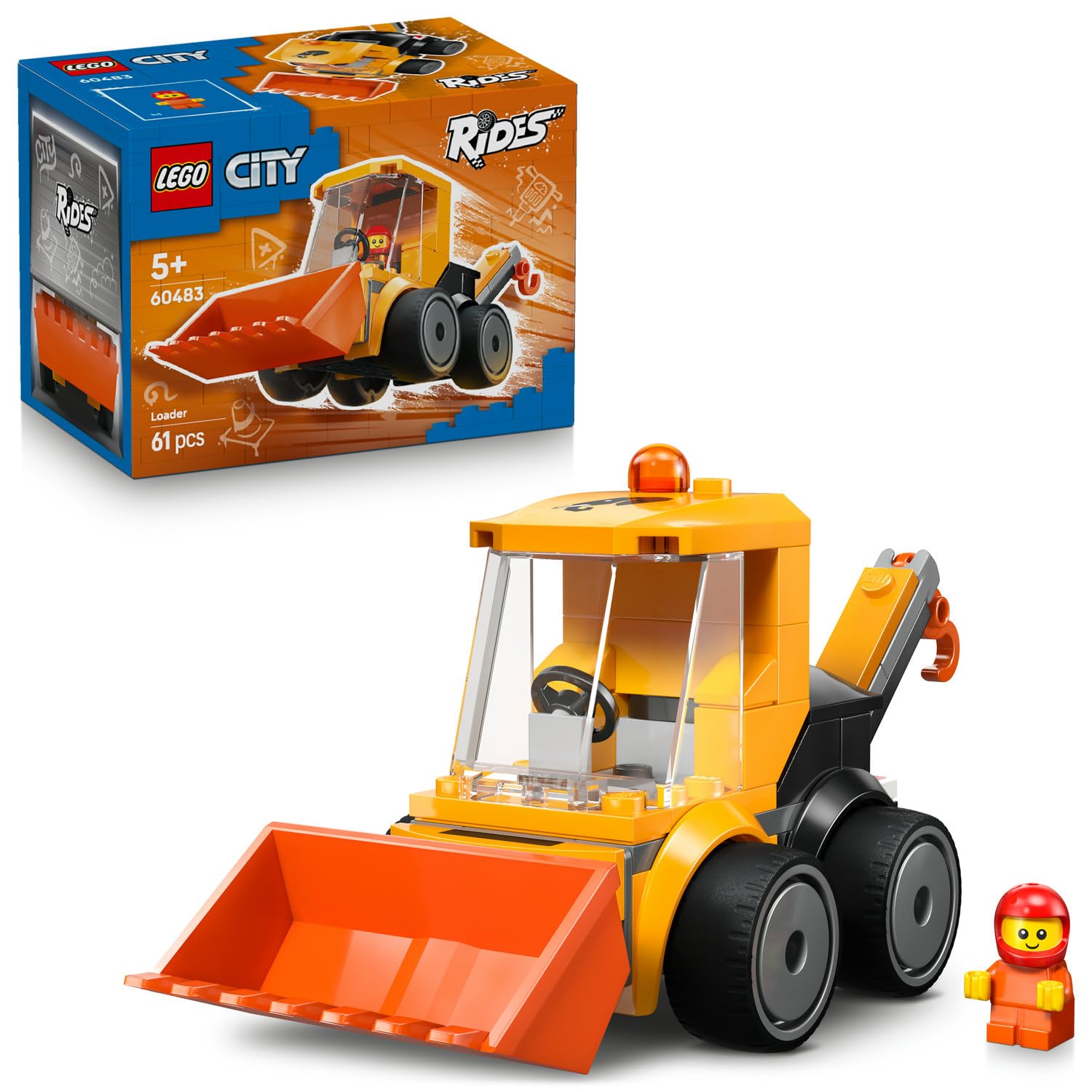 LEGO City Araçlar - İnşaat Yükleyicisi 60483 – 5 Yaş ve Üzeri Erkek ve Kız Çocuklar için İnşaat İşçisi Minifigürü İçeren Yaratıcı Oyuncak Yapım Seti, Çocuklar için Eğlenceli Hediye Fikri (61 Parça)