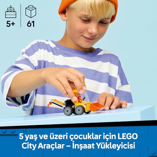 LEGO City Araçlar - İnşaat Yükleyicisi 60483 – 5 Yaş ve Üzeri Erkek ve Kız Çocuklar için İnşaat İşçisi Minifigürü İçeren Yaratıcı Oyuncak Yapım Seti, Çocuklar için Eğlenceli Hediye Fikri (61 Parça)