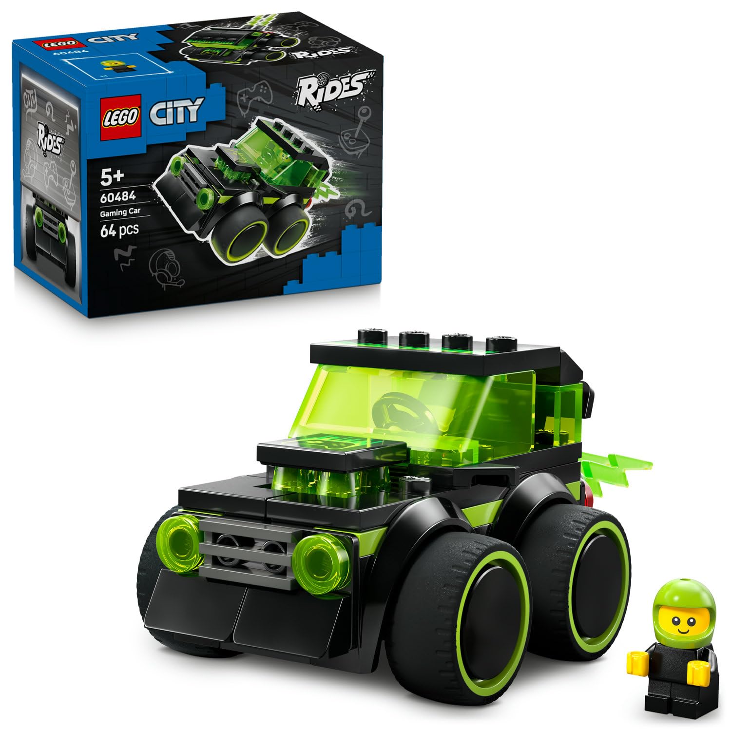 LEGO City Araçlar - Video Oyunu Yarış Arabası 60484 – 5 Yaş ve Üzeri Çocuklar için Küçük Sürücü Minifigürü İçeren Yaratıcı Oyuncak Yapım Seti, Çocuklar için Eğlenceli Hediye Fikri (64 Parça)
