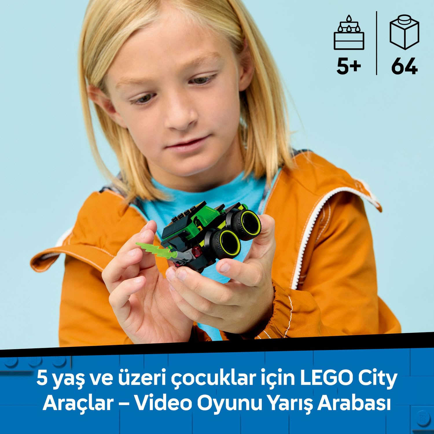 LEGO City Araçlar - Video Oyunu Yarış Arabası 60484 – 5 Yaş ve Üzeri Çocuklar için Küçük Sürücü Minifigürü İçeren Yaratıcı Oyuncak Yapım Seti, Çocuklar için Eğlenceli Hediye Fikri (64 Parça)
