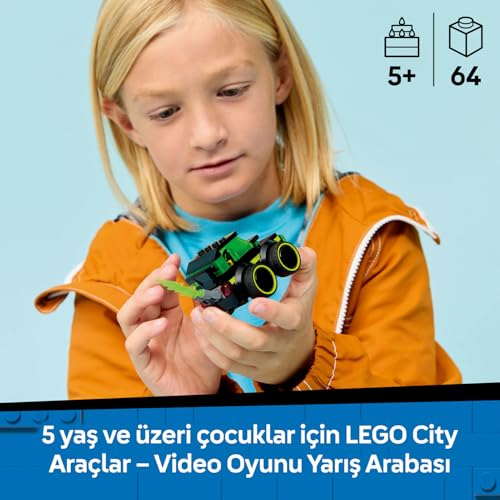 LEGO City Araçlar - Video Oyunu Yarış Arabası 60484 – 5 Yaş ve Üzeri Çocuklar için Küçük Sürücü Minifigürü İçeren Yaratıcı Oyuncak Yapım Seti, Çocuklar için Eğlenceli Hediye Fikri (64 Parça)