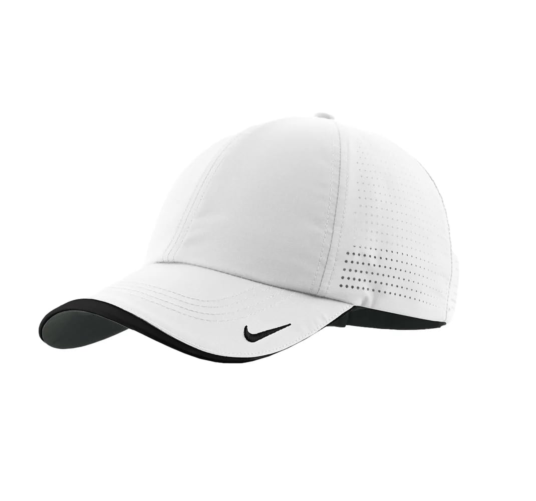 (No Size, White) - Nike Golf 429467 Adult's Dri-FIT Swoosh Perforated Cap White One Size
