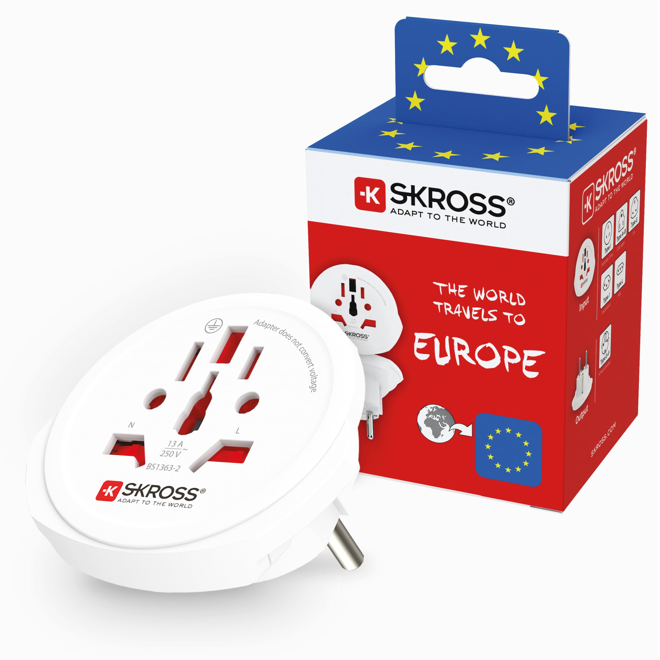 Skross SWISS Seyahat Adaptörü,1.500.211-E,World to Europe,Beyaz