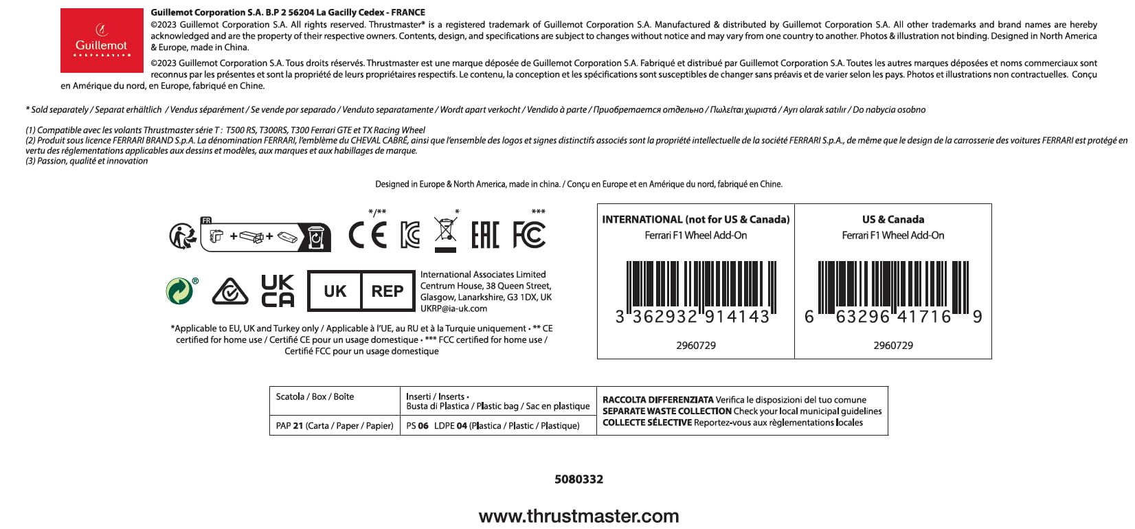 Thrustmaster F1 Wheel Add-On - Resmi Ferrari Lisanslı Replika Yarış Direksiyonu - PS5, PS4, Xbox Series X|S ve PC Uyumlu