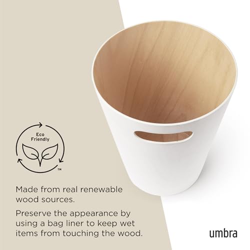 Umbra Woodrow Çok İyi, Özel Kapasitesi Var, Ofis, Banyo, Oturma Odası ve Daha Fazlası İçin, 7,5 L Kapasite, Beyaz/Doğal