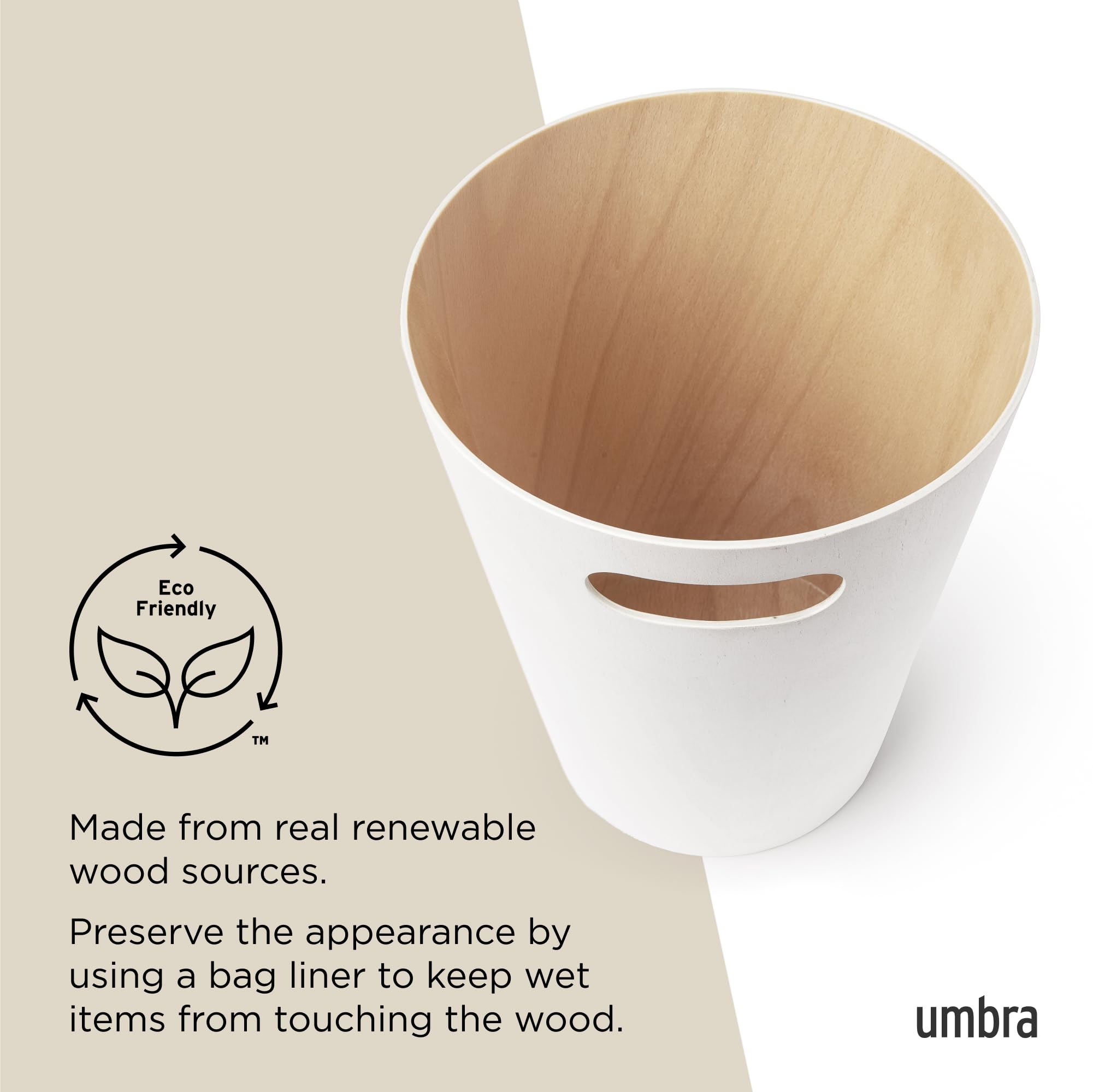 Umbra Woodrow Çok İyi, Özel Kapasitesi Var, Ofis, Banyo, Oturma Odası ve Daha Fazlası İçin, 7,5 L Kapasite, Beyaz/Doğal