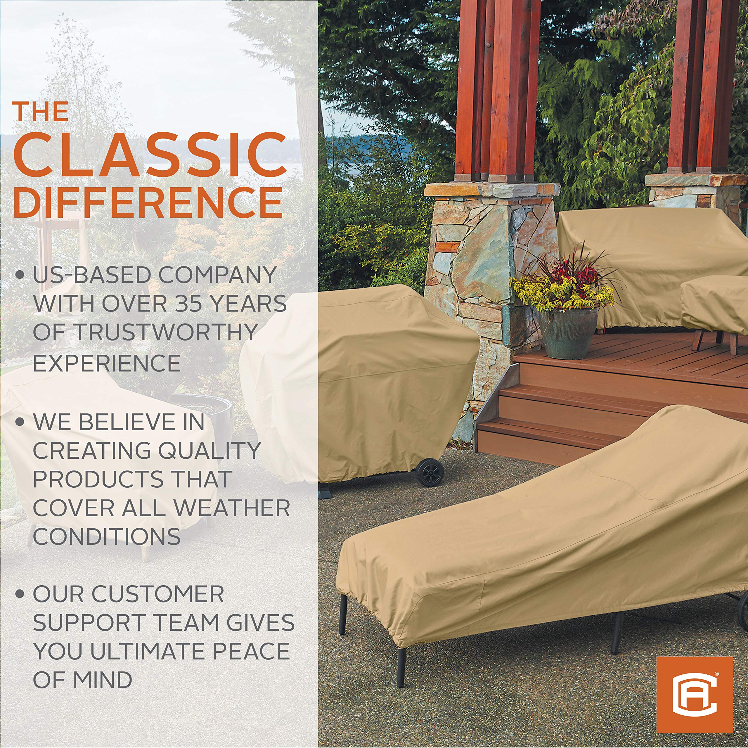 Classic Accessories Terrazzo Suya Dayanıklı 66 İnç Veranda Şezlong Örtüsü, Veranda Mobilya Kılıfları, Kum