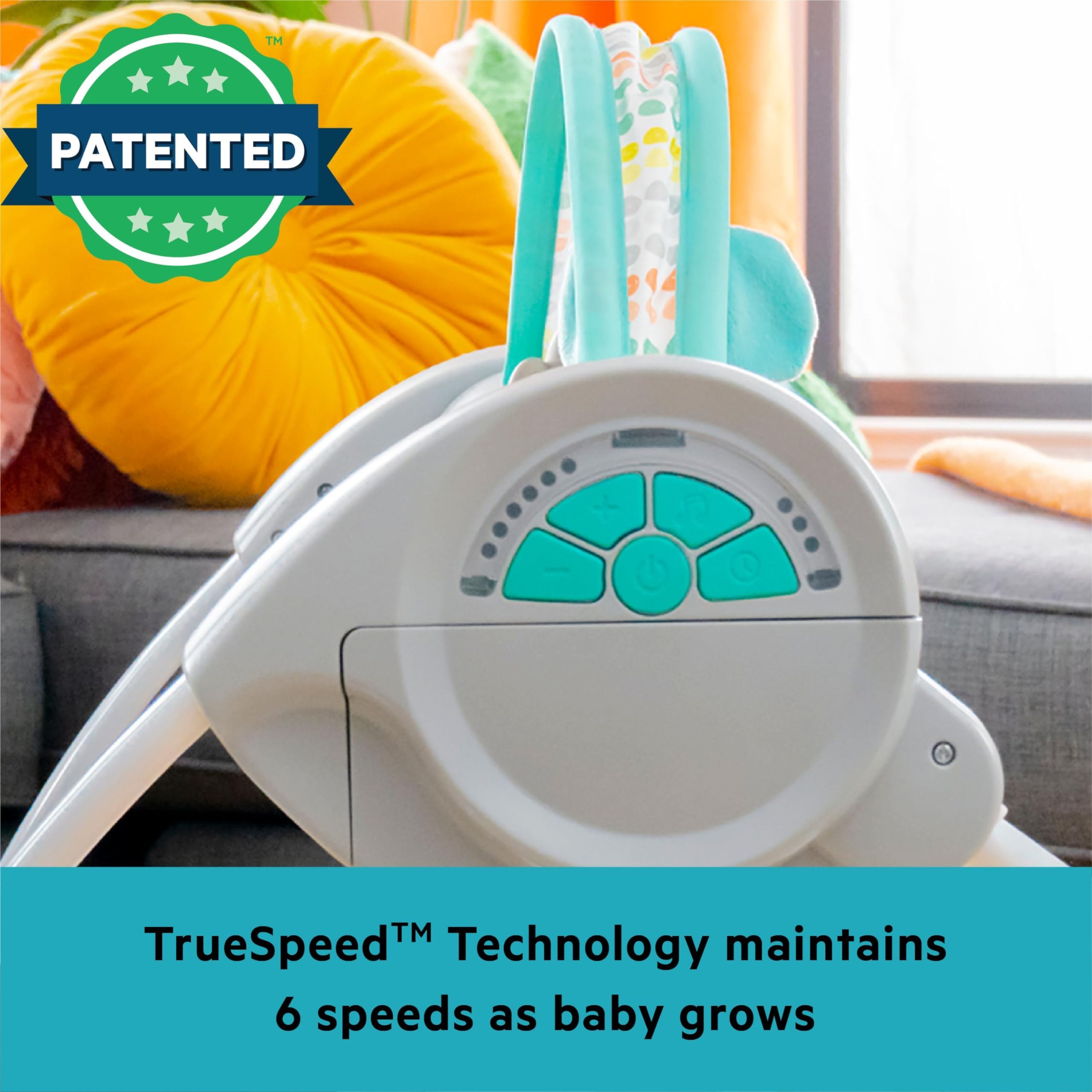 Bright Starts Bebek Salıncağı, Uyarlanabilir Hız, Kumaş Oyuncaklar, Müzik, Çıkarılabilir Oyuncak Barı, 0-9 Ay 3-9 kg (Tuhaf Vahşi) ile Portatif Otomatik 6 Vitesli