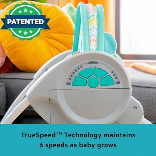 Bright Starts Bebek Salıncağı, Uyarlanabilir Hız, Kumaş Oyuncaklar, Müzik, Çıkarılabilir Oyuncak Barı, 0-9 Ay 3-9 kg (Tuhaf Vahşi) ile Portatif Otomatik 6 Vitesli