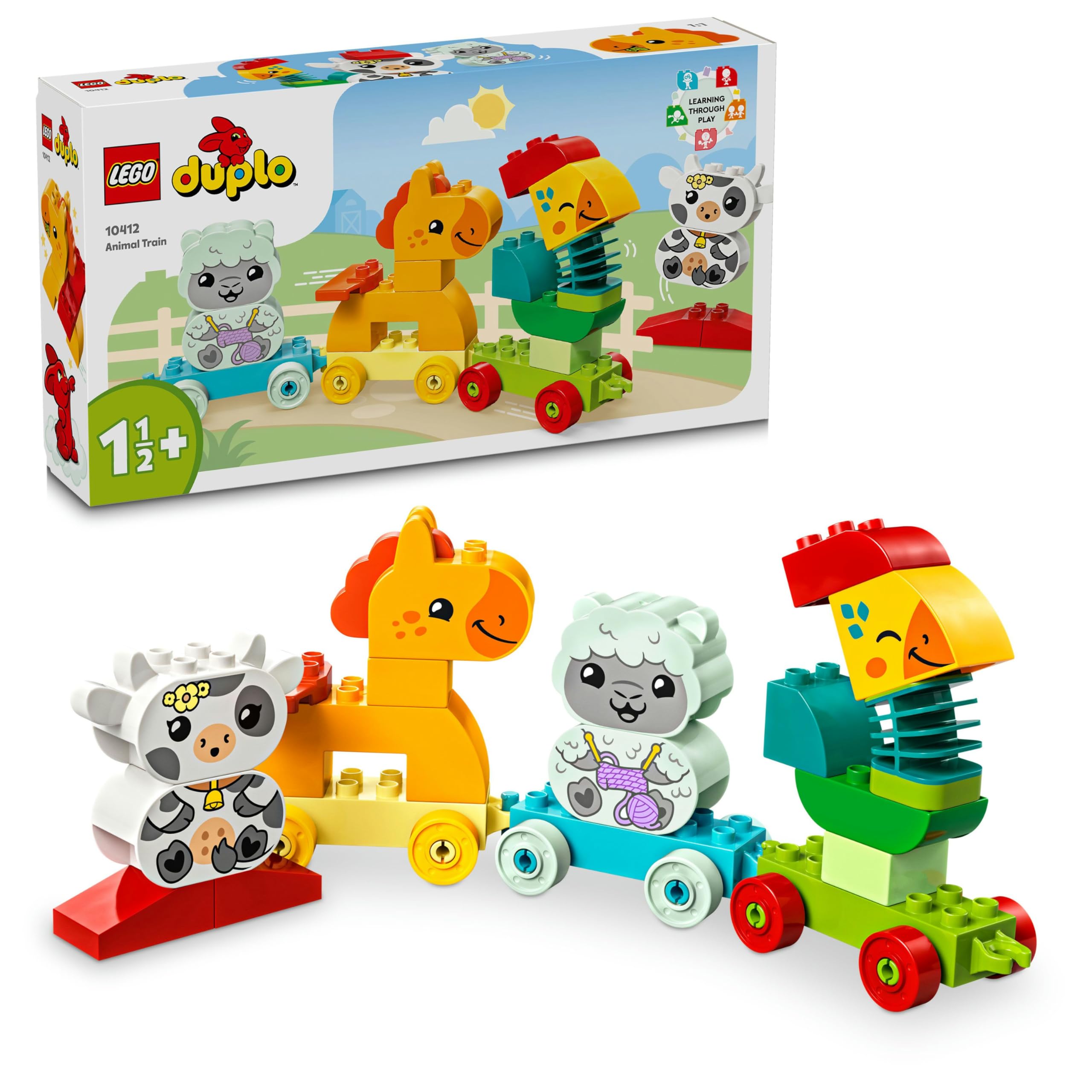LEGO DUPLO İlk Hayvan Trenim 10412 – 1.5 Yaş ve Üzeri Çocuklar için Doğum Günü Hediyesi Fikri, Tekerlekli Oyuncak Tren ve 4 İnşa Edilebilen Hayvan Figürü İçeren Eğitici Oyuncak Yapım Seti (19 Parça)