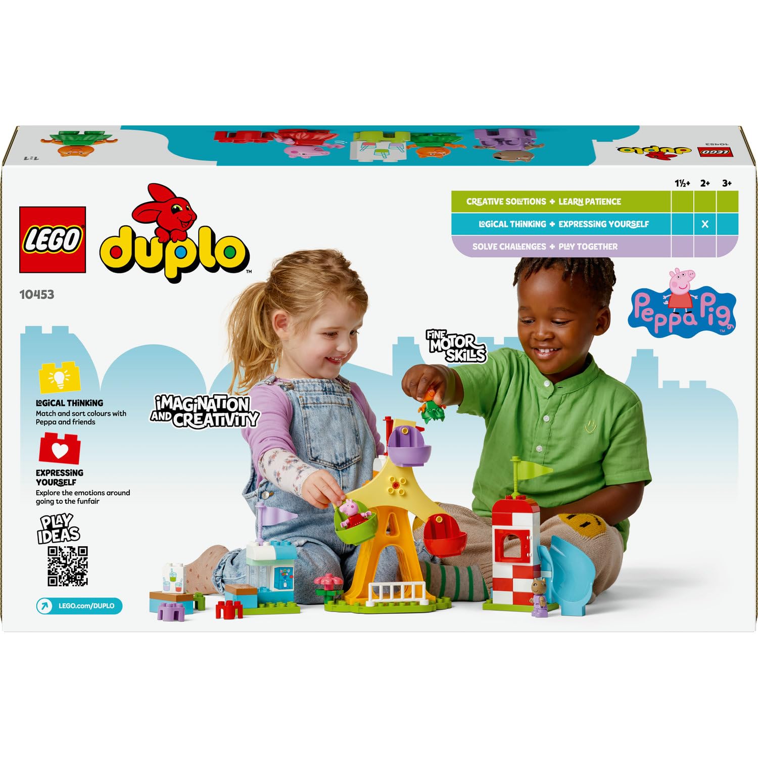 LEGO DUPLO Peppa Pig Lunapark 10453-2 Yaş ve Üzeri Kız ve Erkek Çocuklar için Dönme Dolap, Kaydırak, Meyve Suyu Barı ve Köpek ve Kedi Dahil 3 Figür İçeren Yaratıcı Oyuncak Yapım Seti (53 Parça)