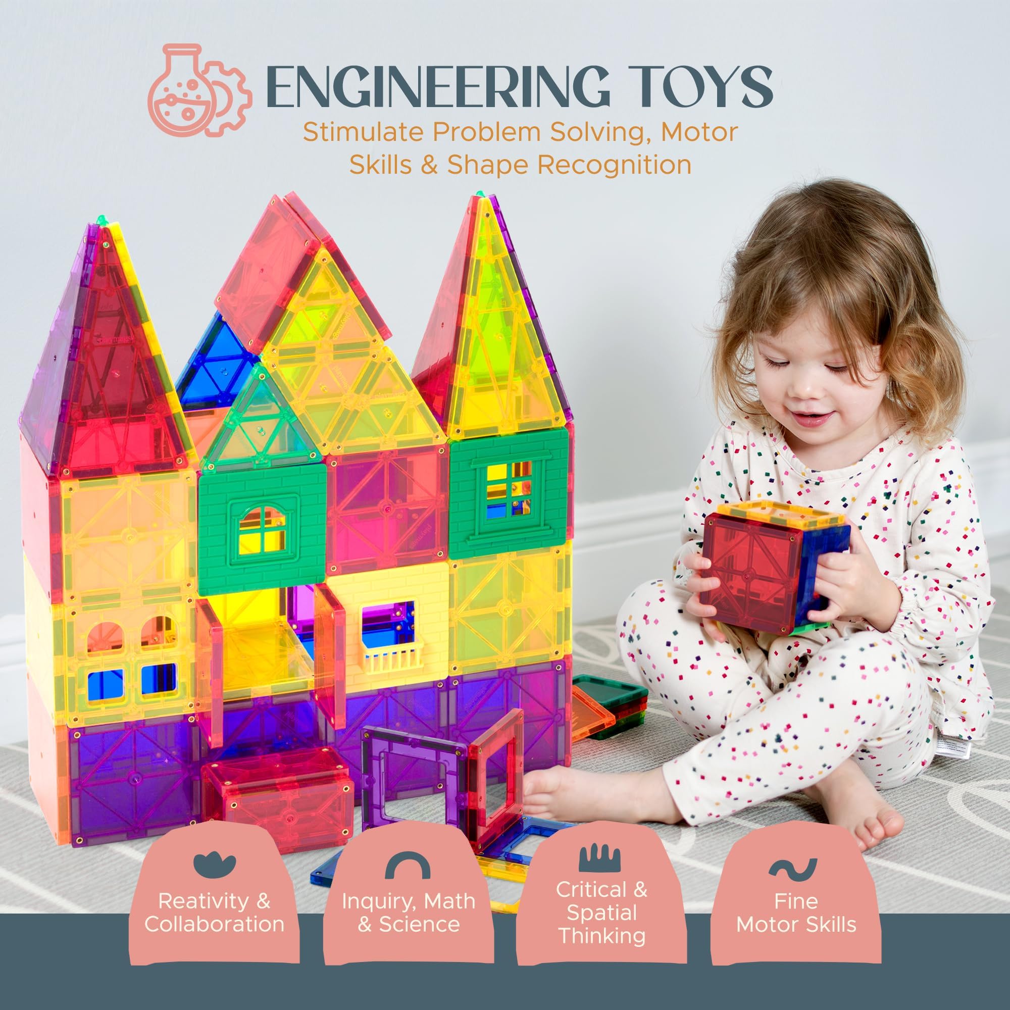Playmags 100 Parça Manyetik Blok Set | 3+ Yaş Bebek ve Çocuklar için STEM Montessori Eğitim Seti | Okul Öncesi ve İlkokul Çocuklarına Uygun Oyuncak