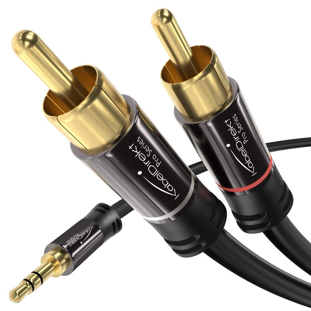 KabelDirekt – Cinch'ten 3,5mm Jack'a Adaptör Kablosu – 3m – Çok yönlü tak ve çalıştır ses kablosu (Aux/3,5 mm'den 2x Cinch/RCA'ya akıllı telefon, tablet, ses çubuğu, TV, dizüstü bilgisayar, MP3)