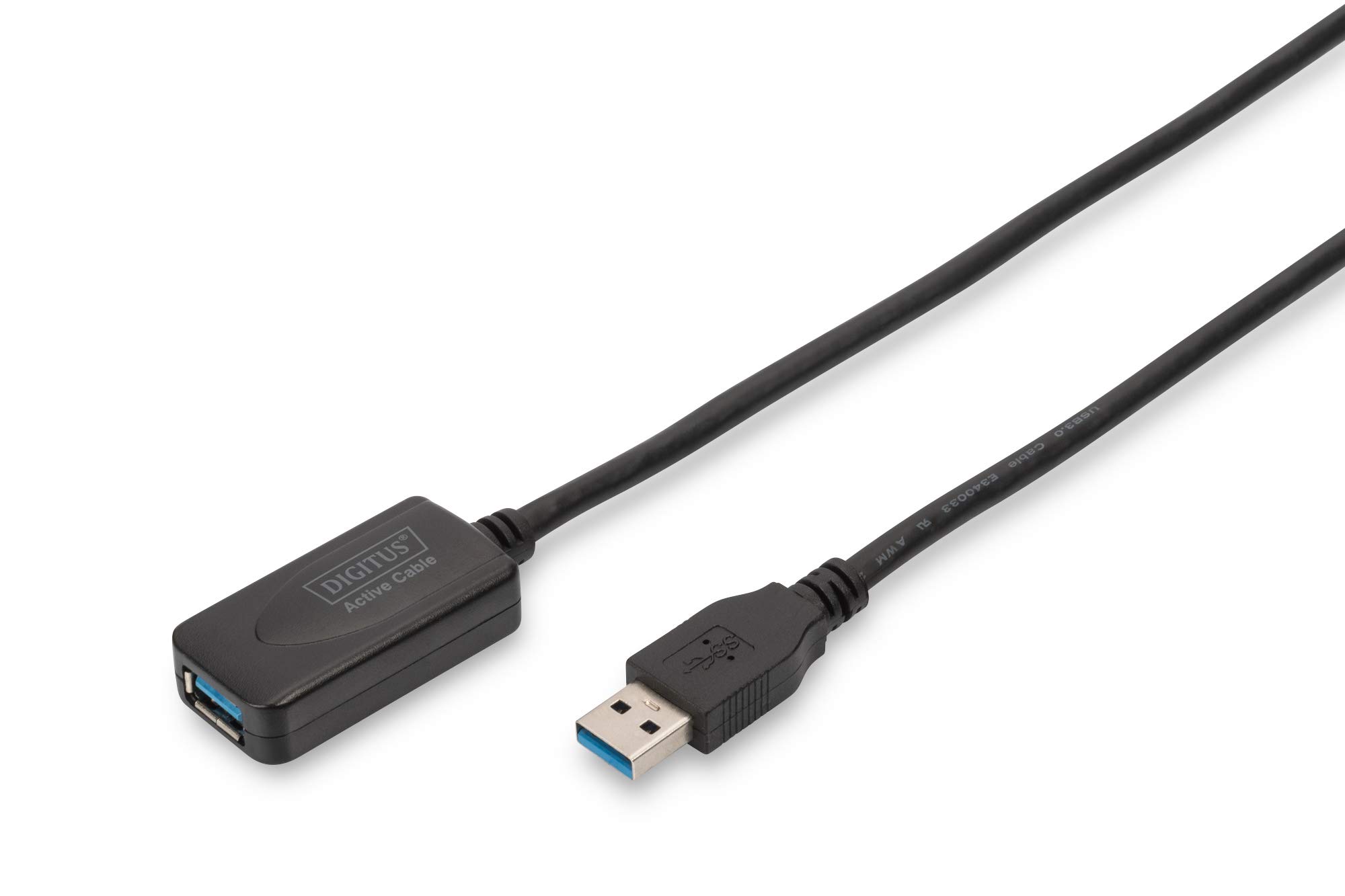 Digitus Aktif USB 3.0 uzatma kablosu, 5 metre, ek güç kaynağı, Plug & Play, siyah