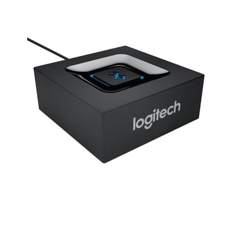Logitech Kablosuz Bluetooth Adaptör, PC/Mac/Akıllı Telefon/Tablet/AV Alıcısı için Bluetooth Adaptörü, Tek Tuşla Kolay Eşleştirme, Çoklu Erişim Özelliği, 3,5 mm Ses ve RCA Çıkışları, Siyah/Mavi