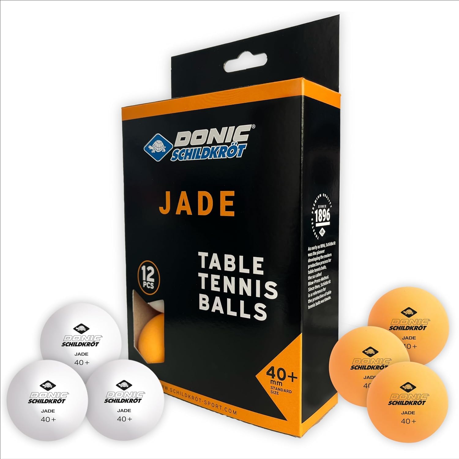 Donic Schildkröt Masa Tenisi Topu, Jade, Poly 40+ Kalite, Kutuda 12 Adet, 6 X Beyaz/6 X Turuncu