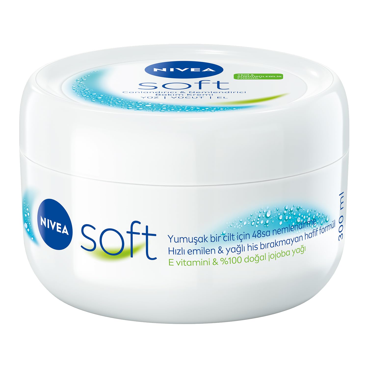 NIVEA Soft Nemlendirici Bakım Kremi 300 ml, 48 Saat Nemlendirme, Jojba Yağı,E Vitamini, Yüz,El,Vücut İçin,Paraben İçermez