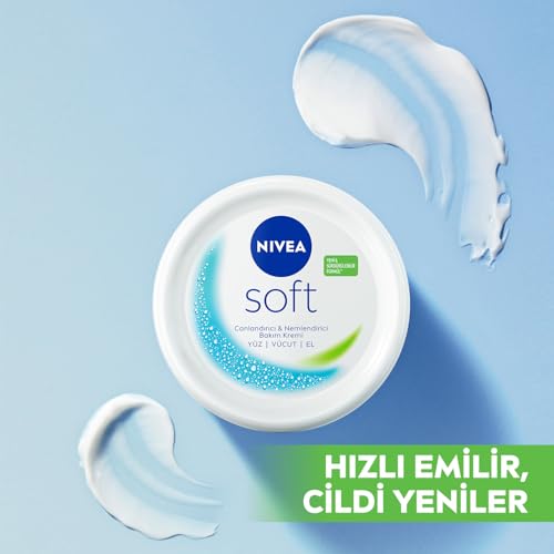 NIVEA Soft Nemlendirici Bakım Kremi 300 ml, 48 Saat Nemlendirme, Jojba Yağı,E Vitamini, Yüz,El,Vücut İçin,Paraben İçermez