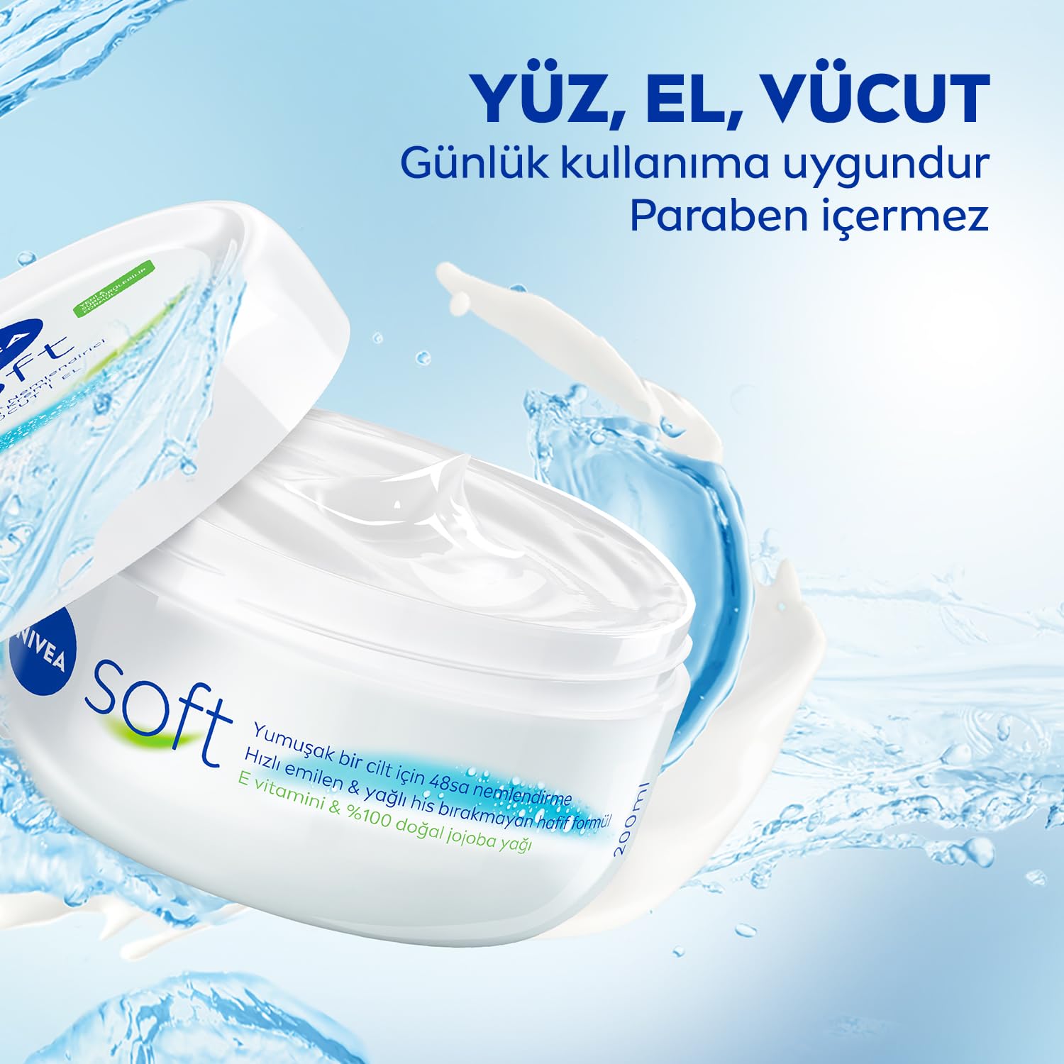 NIVEA Soft Nemlendirici Bakım Kremi 300 ml, 48 Saat Nemlendirme, Jojba Yağı,E Vitamini, Yüz,El,Vücut İçin,Paraben İçermez