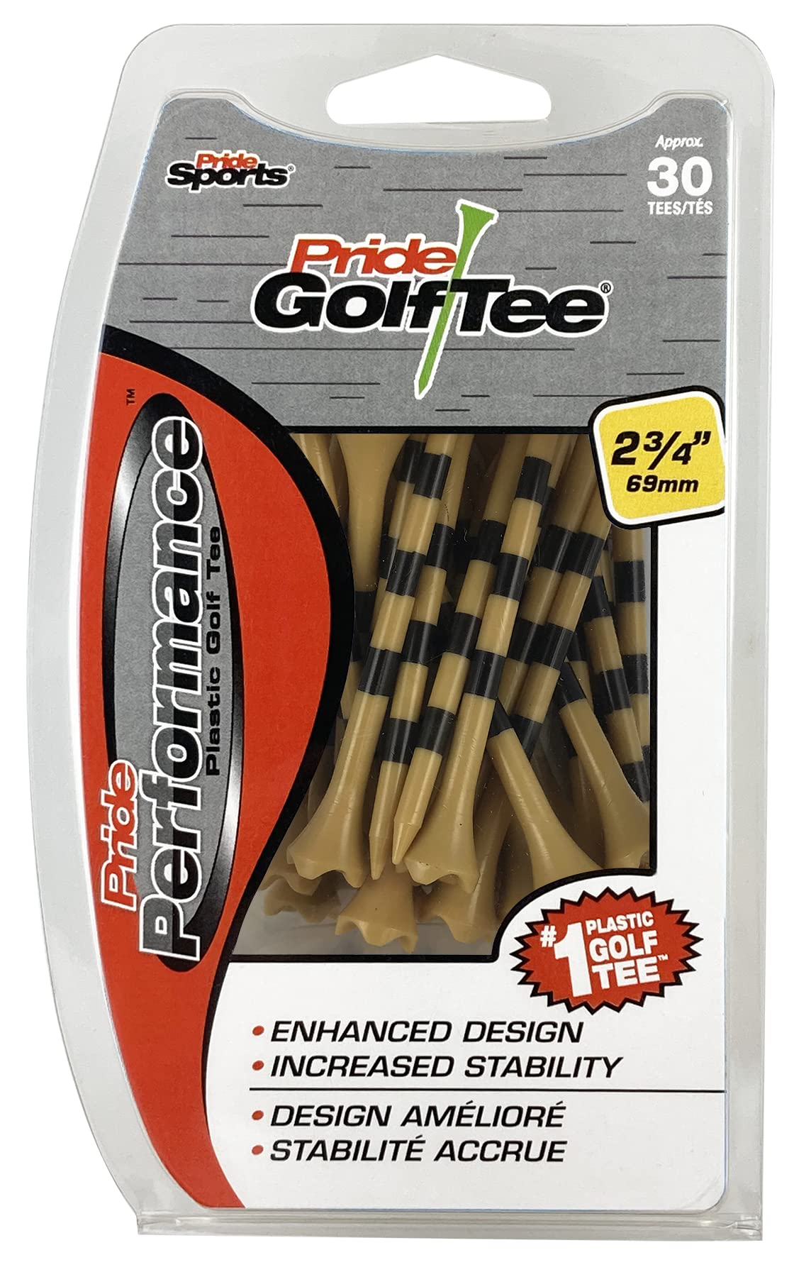 PRIDE GOLF TEE Performans Çizgili Golf Tişörtleri (30'lu Paket), 2-3/4 inç", Doğal