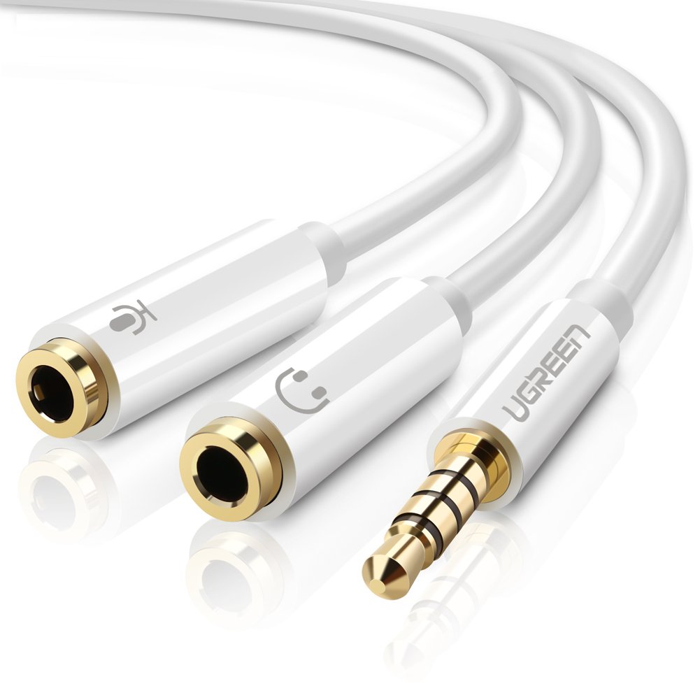 Ugreen Mikrofon ve Kulaklık Ayırıcı 3.5 mm Y Kablo Beyaz