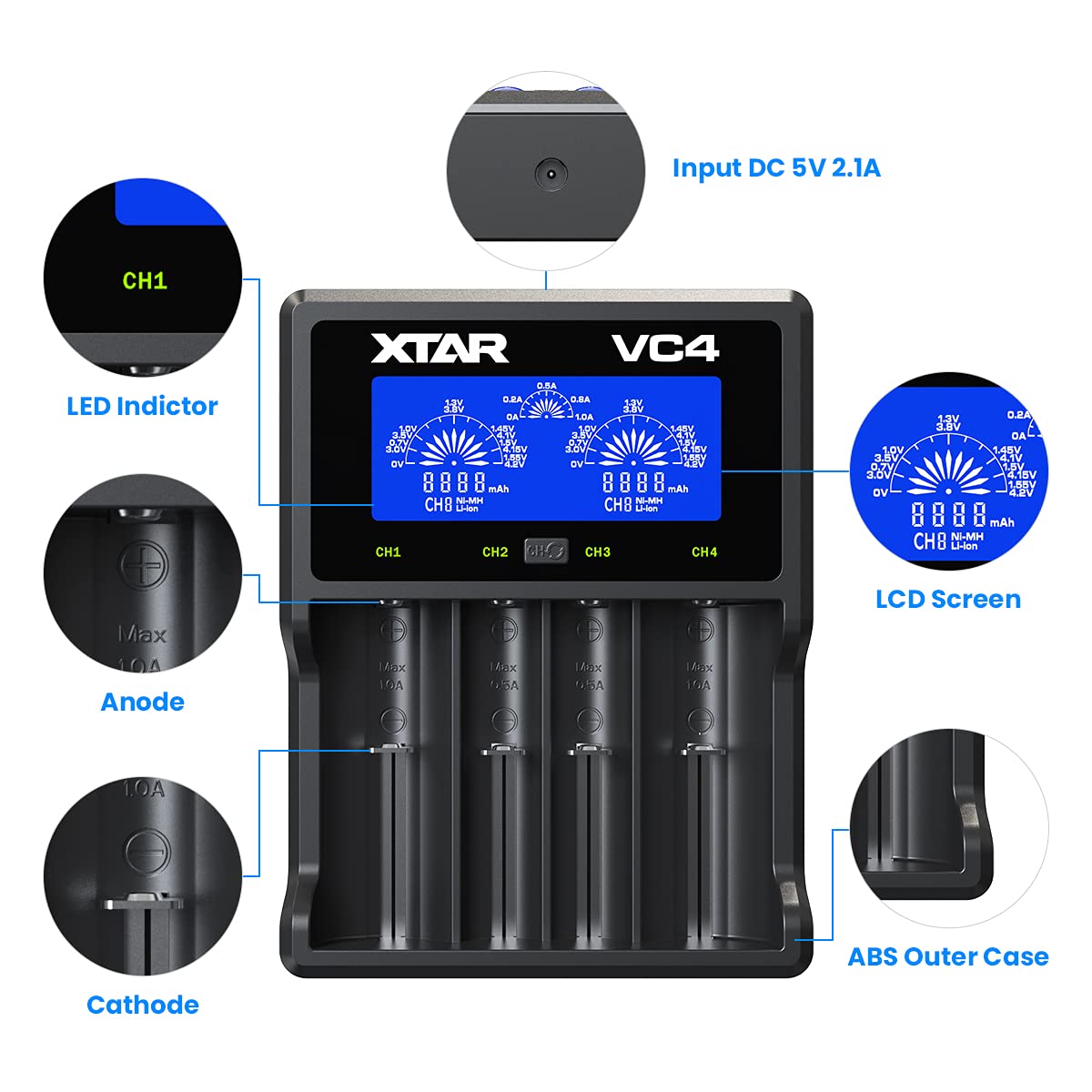 XTAR VC4 Li-ion/Ni-MH Pil Şarj Cihazı
