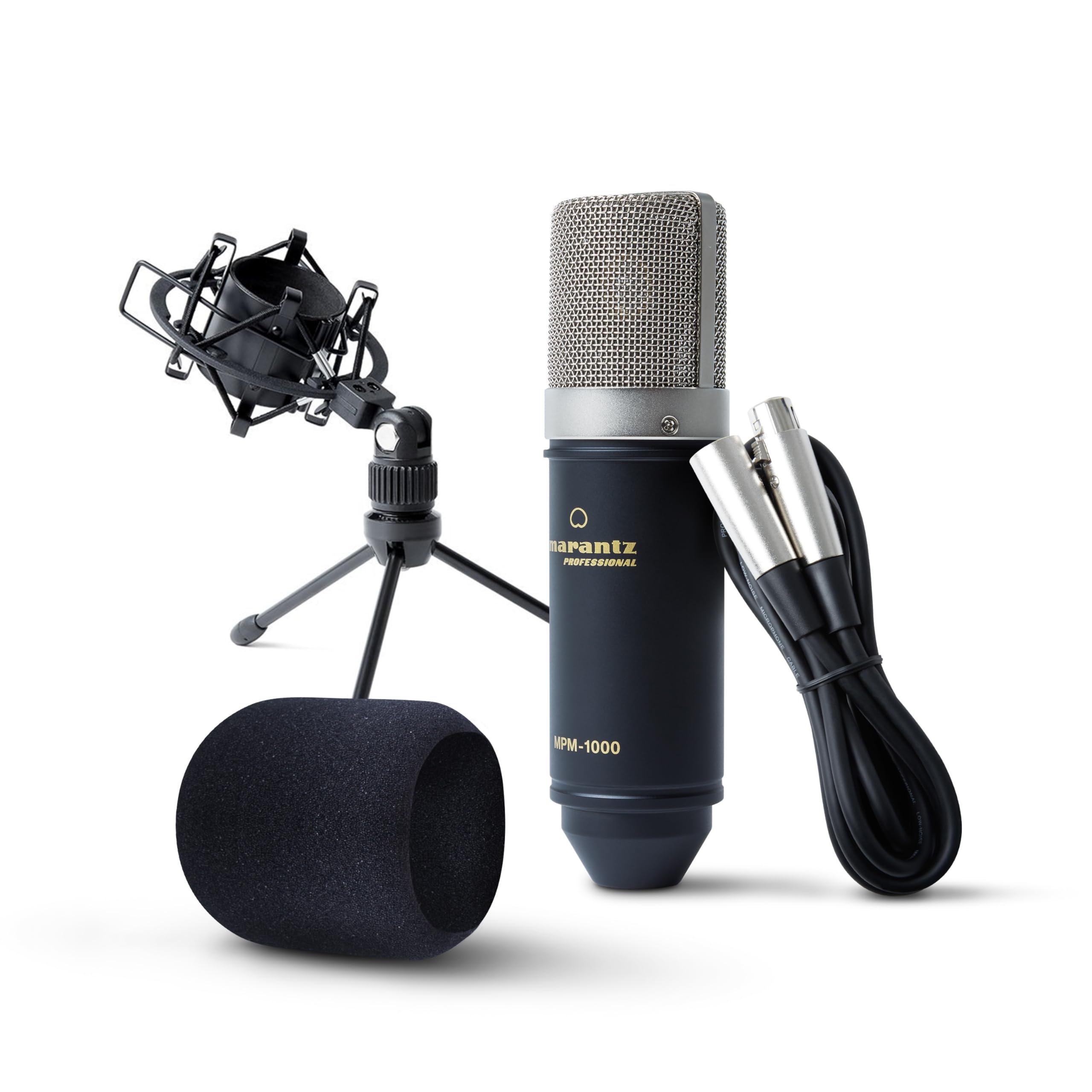 Marantz Professional MPM-1000 - Podcast, akış, şarkı söyleme, tele-çalışma ve oyun için masa standı ve kablolu XLR kondenser stüdyo mikrofonu