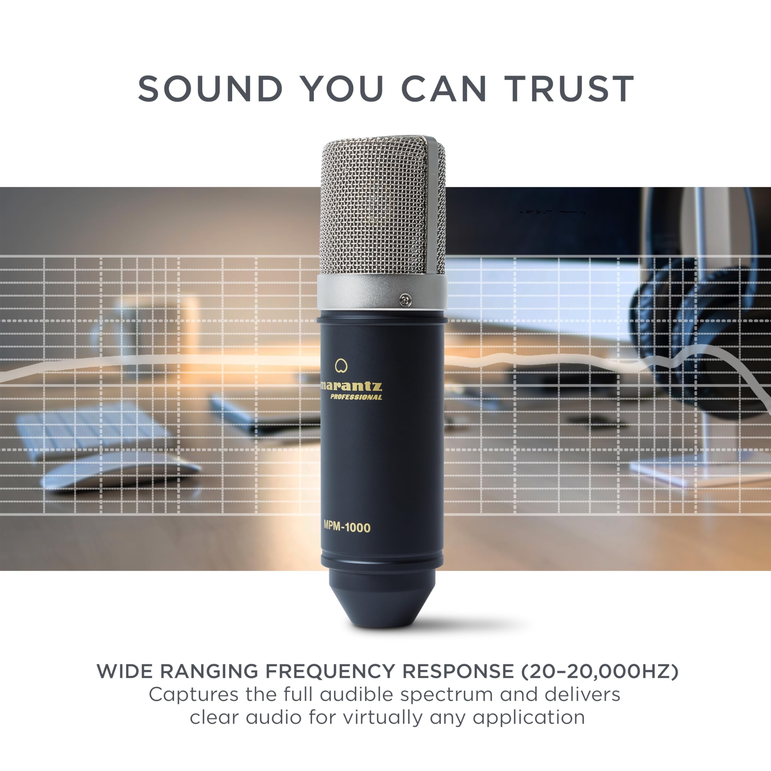 Marantz Professional MPM-1000 - Podcast, akış, şarkı söyleme, tele-çalışma ve oyun için masa standı ve kablolu XLR kondenser stüdyo mikrofonu