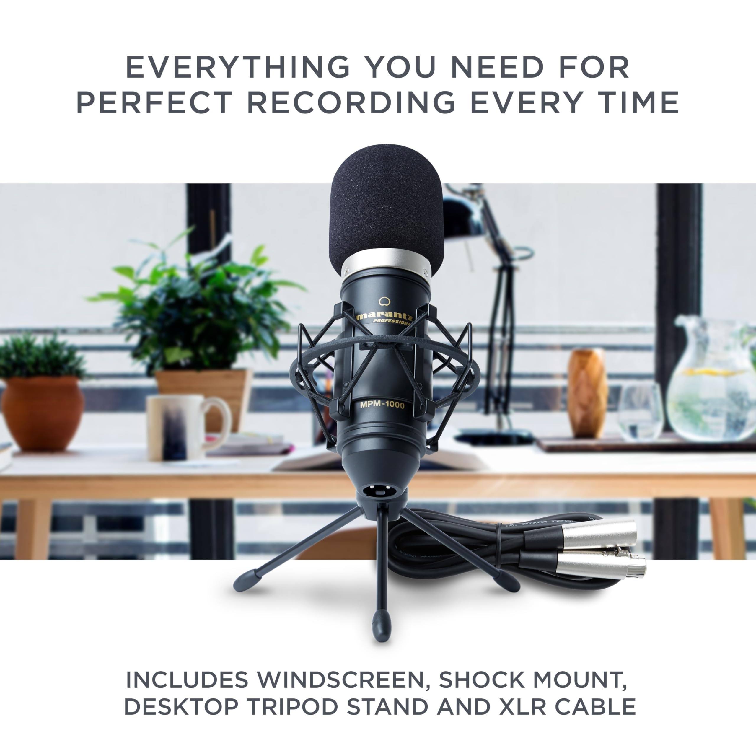 Marantz Professional MPM-1000 - Podcast, akış, şarkı söyleme, tele-çalışma ve oyun için masa standı ve kablolu XLR kondenser stüdyo mikrofonu