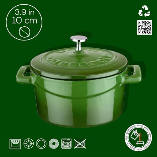 Lava Metal Döküm Mini Tencere, Trendy, 10 cm, 0.35 L Hacim, Yeşil
