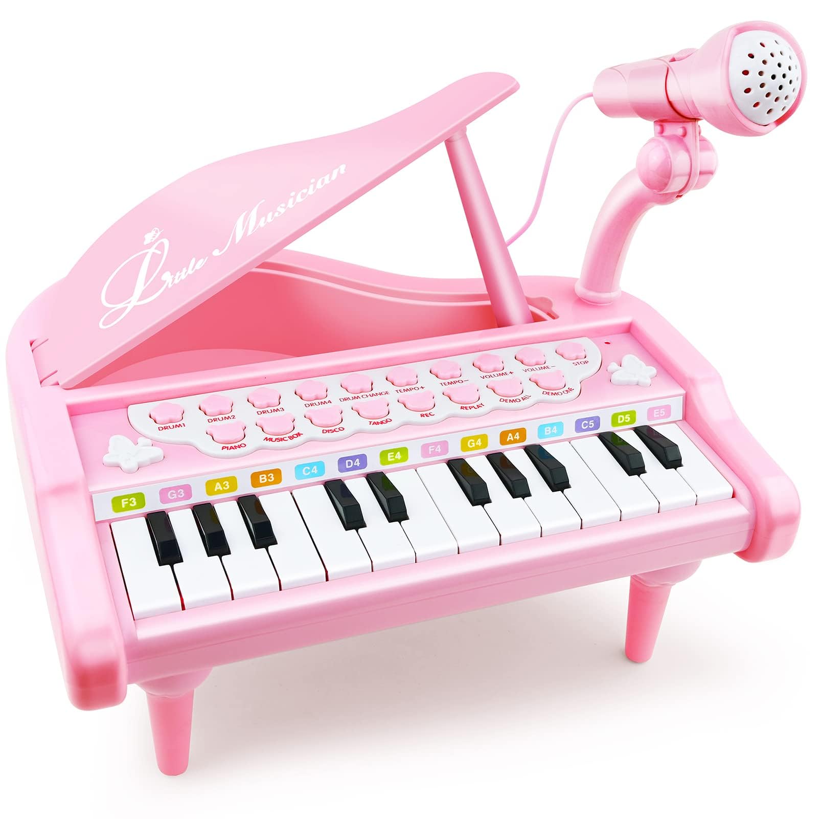 Love&Mini Çocuklar için piyano oyuncak klavye doğum günü hediyesi yaş 1+pembe 24 tuşları yürümeye başlayan piyano müzik oyuncak aletleri mikrofon ile