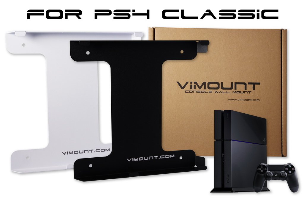 ViMount Duvara Monte Metal Tutucu PlayStation 4 PS4 Classic/FAT (ilk versiyon) ile Uyumlu 2x Kontrolörlü Siyah Renkli duvar montajı