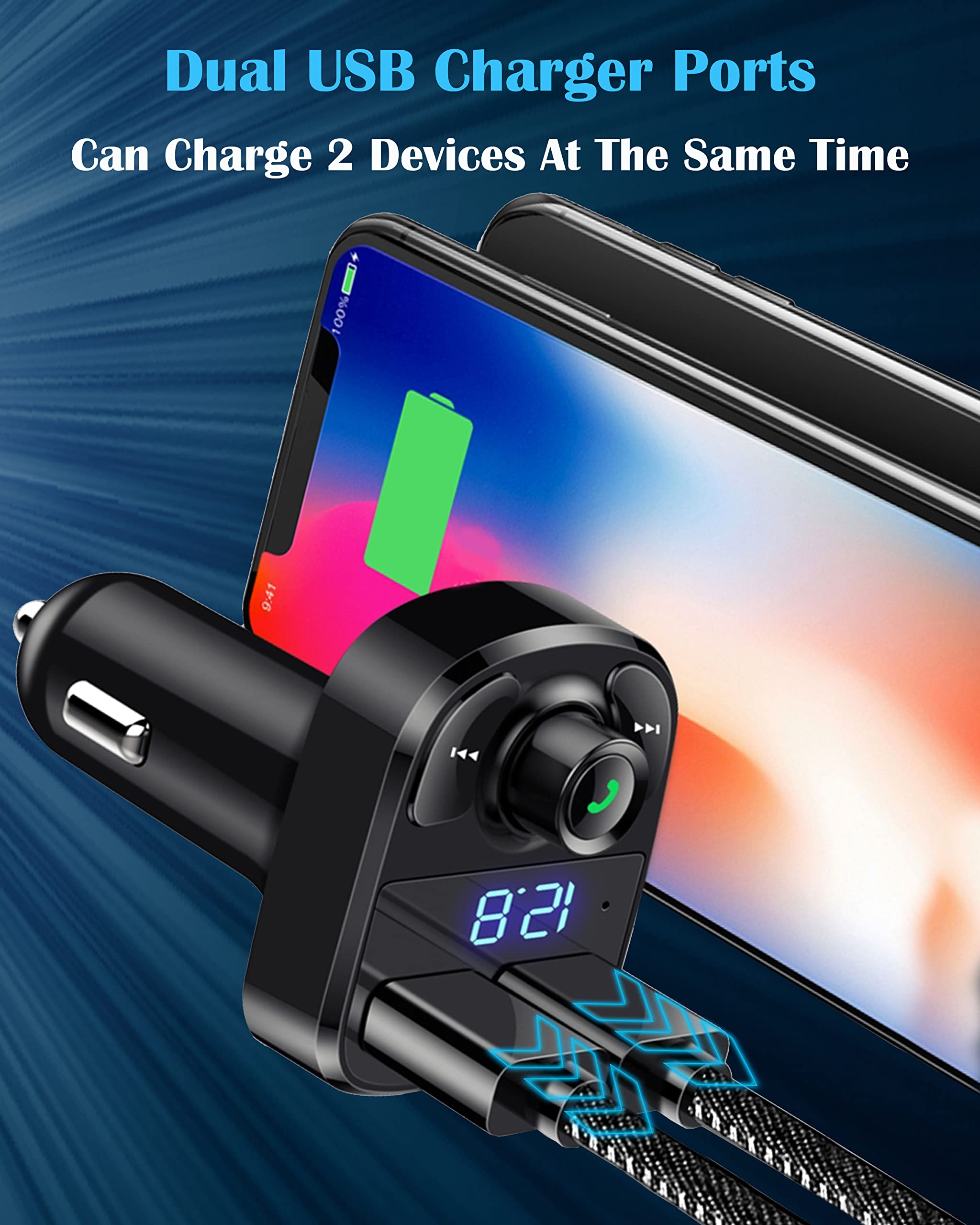 LIHAN X8 Bluetooth Araç Kiti | FM Transmitter & Çift USB Şarj Cihazı | Kablosuz Müzik