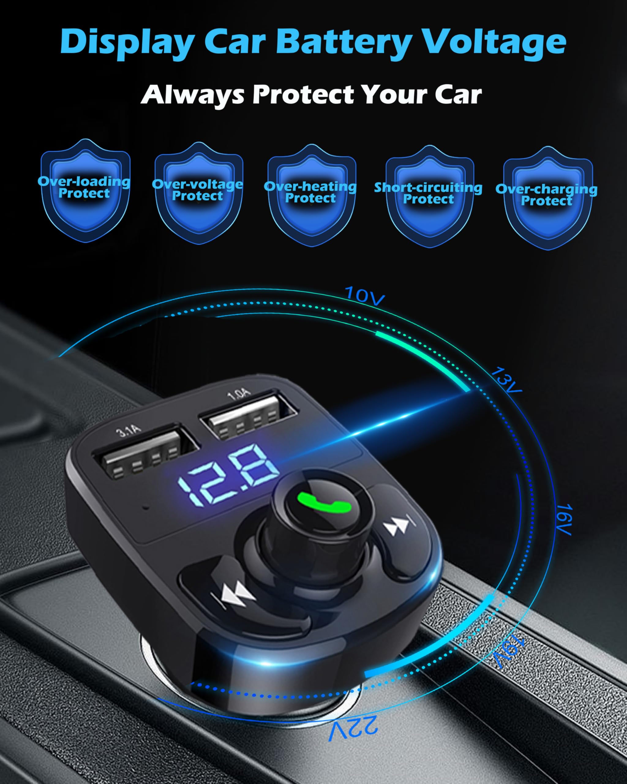 LIHAN X8 Bluetooth Araç Kiti | FM Transmitter & Çift USB Şarj Cihazı | Kablosuz Müzik
