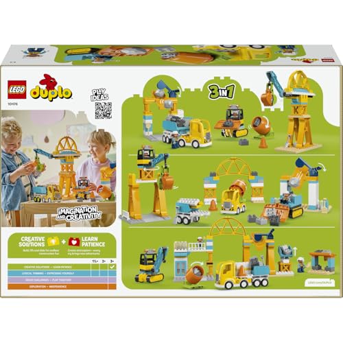 LEGO DUPLO Kasabası 3'ü 1 Arada İnşaat Sahası ve Araçları 10476-3 Yaş ve Üzeri Kız ve Erkek Çocuklar için 2 Figür İçeren Eğitici Oyuncak Yapım Seti, Çocuklara Doğum Günü Hediyesi Fikri (84 Parça)