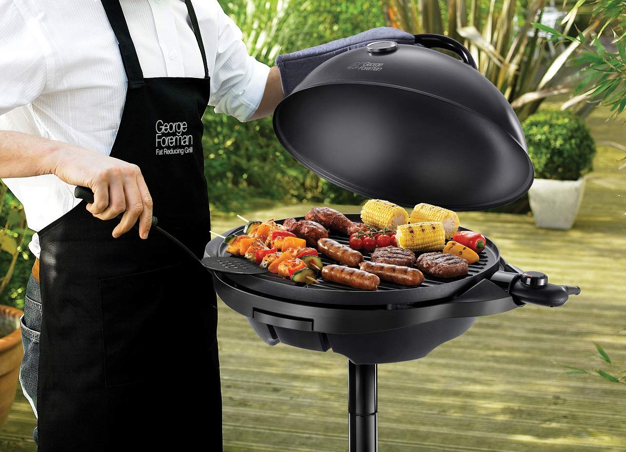 George Foreman Indoor/Outdoor Izgara: Ayakta Izgara ve Masa Izgarası (Iç ve Dış Mekan Kullanımı, Balkon ve Mutfak, Çap 44,5 Cm, Sıcaklık Göstergesi, Yağ Damlama Tepsisi, 22460-56