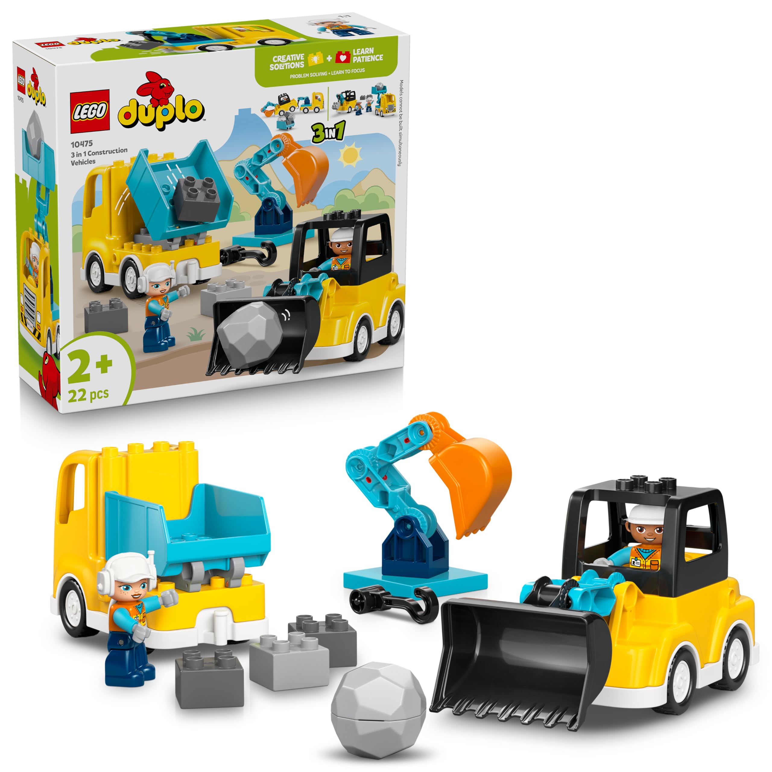 LEGO DUPLO Kasabası 3'ü 1 Arada İnşaat Araçları 10475-2 Yaş ve Üzeri Çocuklar için İnşaatçı Figürü İ