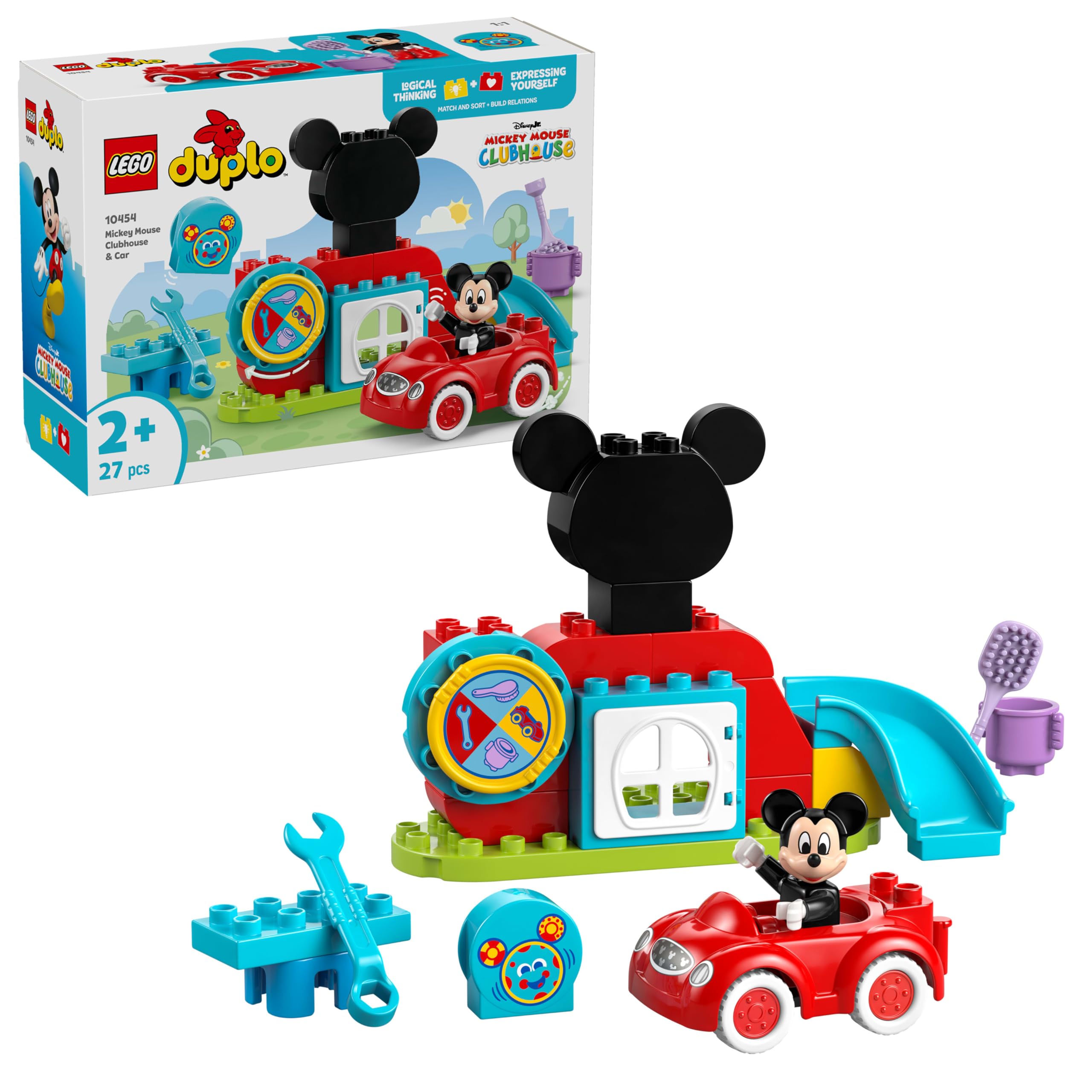 LEGO DUPLO | Disney Mickey Fare’nin Kulüp Evi ve Arabası 10454-2 Yaş ve Üzeri Çocuklar için Eğitici Oyuncak Yapım Seti, Doğum Günü Hediyesi (27 Parça)