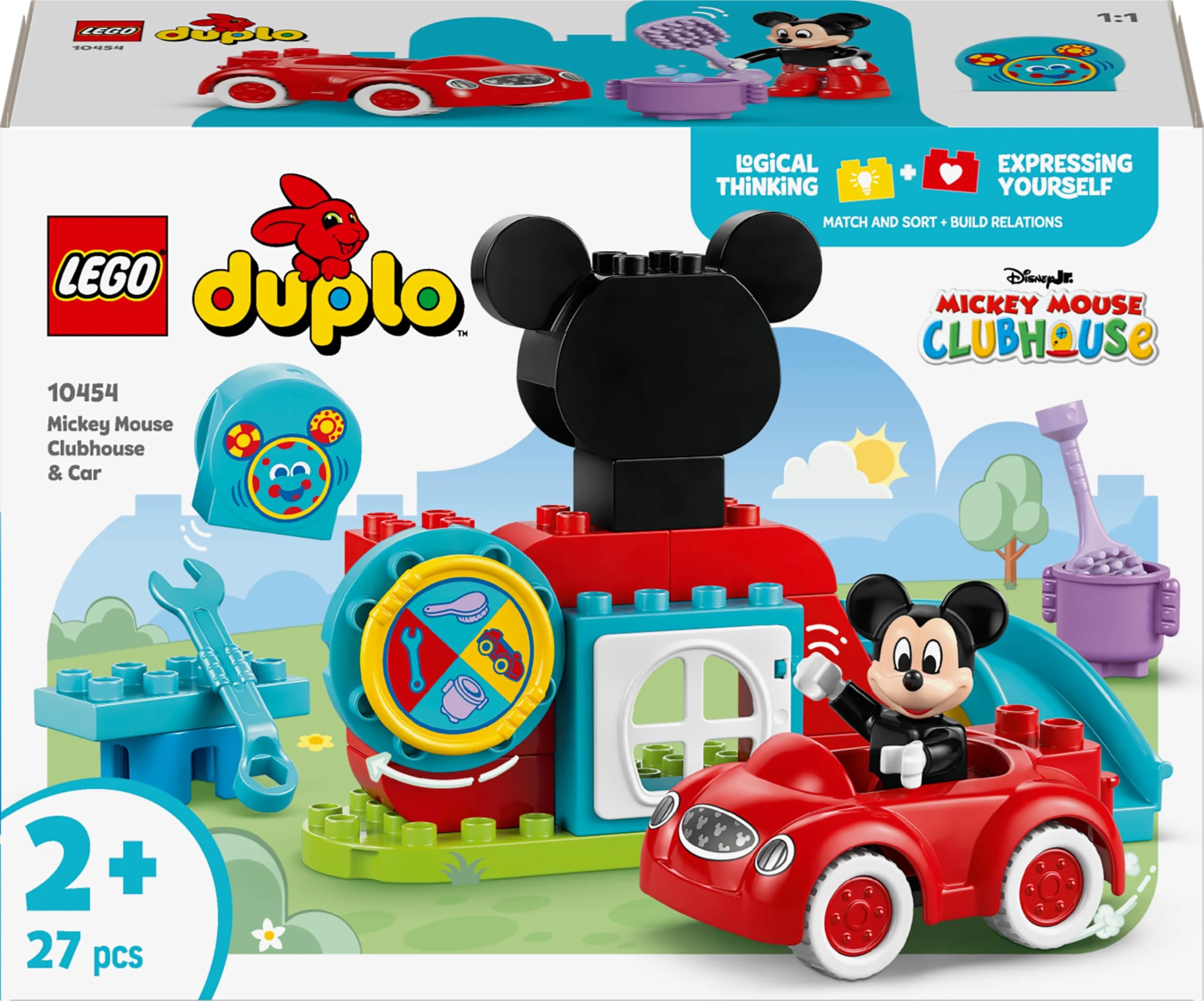 LEGO DUPLO | Disney Mickey Fare’nin Kulüp Evi ve Arabası 10454-2 Yaş ve Üzeri Çocuklar için Eğitici Oyuncak Yapım Seti, Doğum Günü Hediyesi (27 Parça)