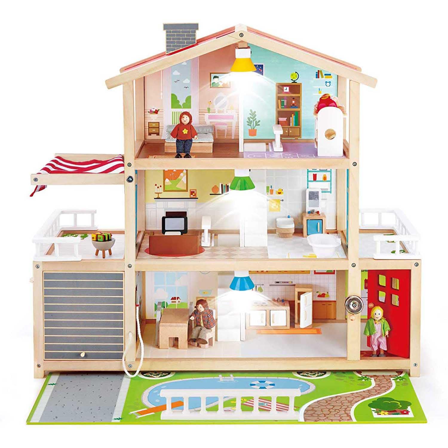 Hape -Hape E3405 - bebek villa aksesuarlarla oyuncak ev, ahşap
