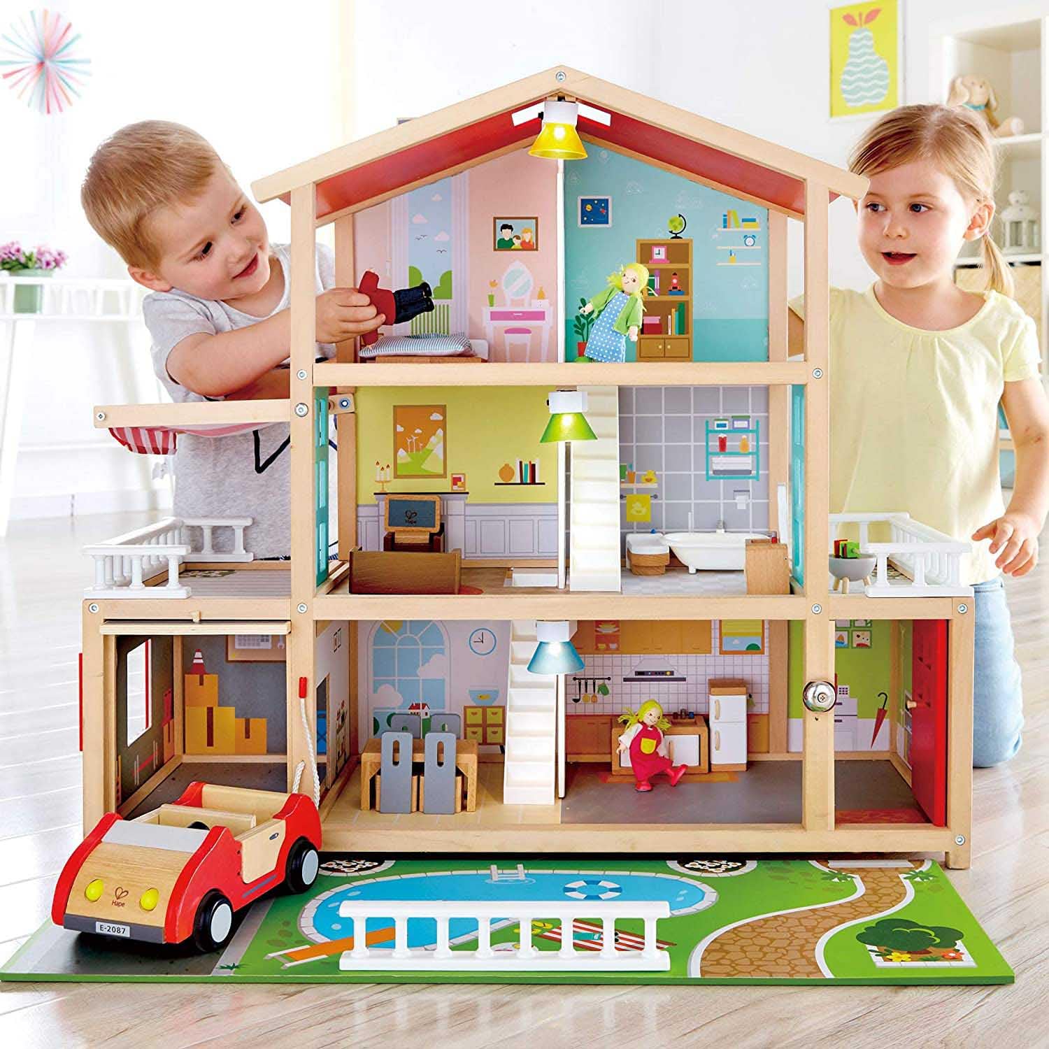Hape -Hape E3405 - bebek villa aksesuarlarla oyuncak ev, ahşap