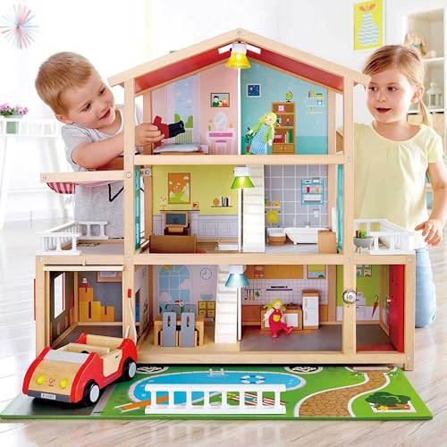 Hape -Hape E3405 - bebek villa aksesuarlarla oyuncak ev, ahşap